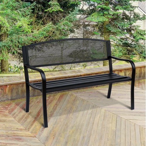 396 - A Dakota Fields Black Steel garden bench approx 127cm w x 60cm d x 87cm h RRP £99