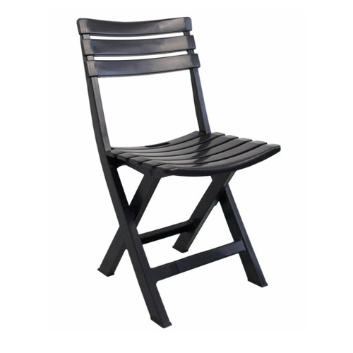 412 - 2 x Birki black plastic garden folding chairs and 1 x Timor white plastic coffee table