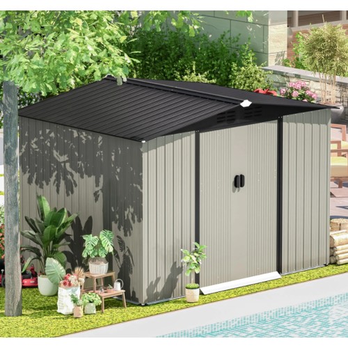 418 - A Dakota Fields Bobi 8ft w x 6ft d galvanised metal garden shed RRP £259. Supplied in two boxes