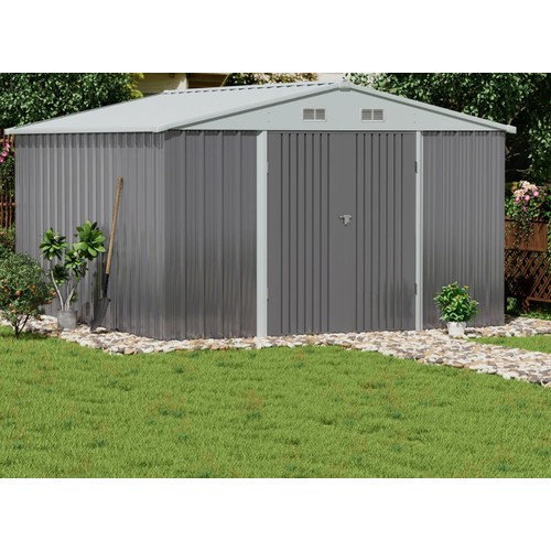 420 - A Dakota Fields 10ft w x 8ft d pent metal garage shed RRP £412. Supplied in four boxes