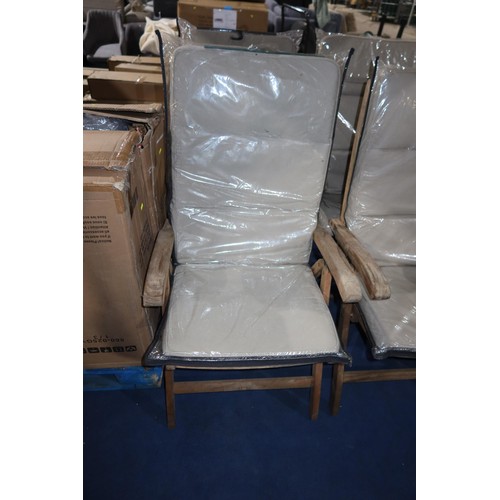 422 - 2 x Neptune tropical hardwood garden / patio folding / reclining dining chairs with arms. Please not... 