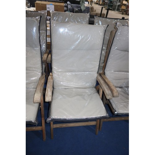 422A - 2 x Neptune tropical hardwood garden / patio folding / reclining  dining chairs with arms. Please no... 