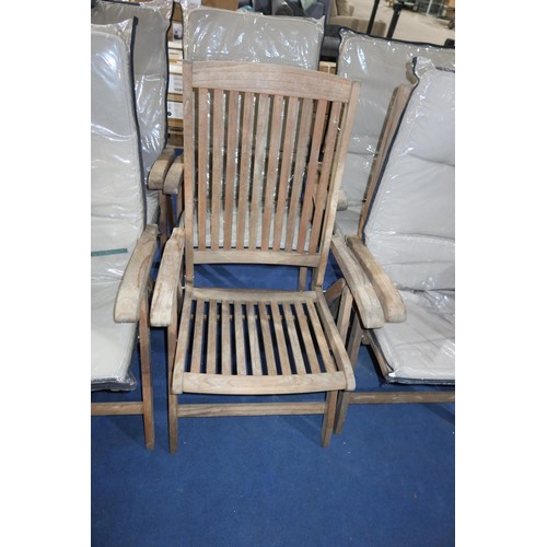 422A - 2 x Neptune tropical hardwood garden / patio folding / reclining  dining chairs with arms. Please no... 