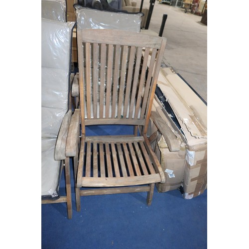 422B - 2 x Neptune tropical hardwood garden / patio folding/reclining dining chairs with arms. Please note ... 