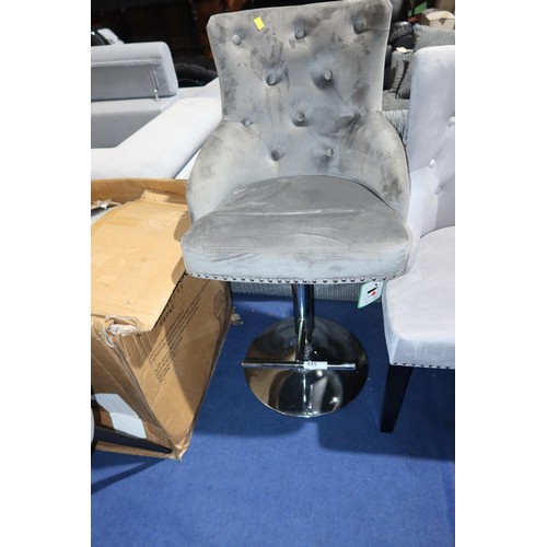 445 - 1 x grey upholstered button back adjustable height stool