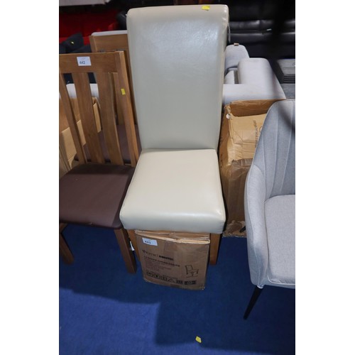 443 - 2 x Bontec ivory leather upholstered dining chairs