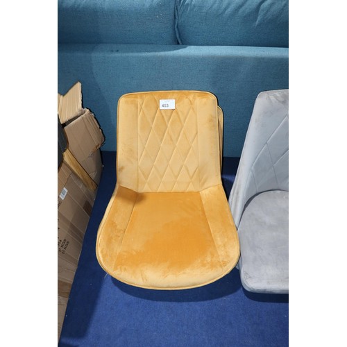 453 - 2 x light orange upholstered chair seats. Please note that these are chair seats only, no legs are i... 