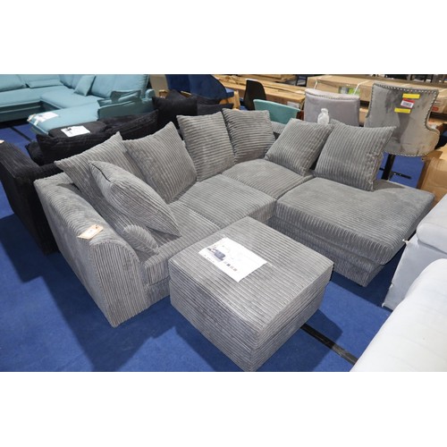 471 - A Zipcode Design Moana grey upholstered two part corner chaise sofa with a matching foot stool RRP £... 