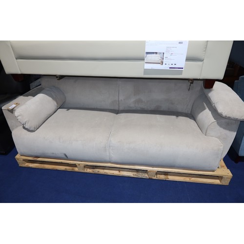 481 - A light upholstered sofa approx 230cm wide. Please note that no feet are included