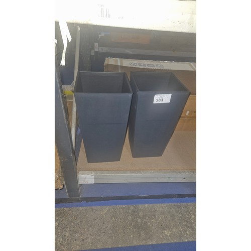 383 - 2 x black plastic planters each approx 20 x 20 x 38cm high