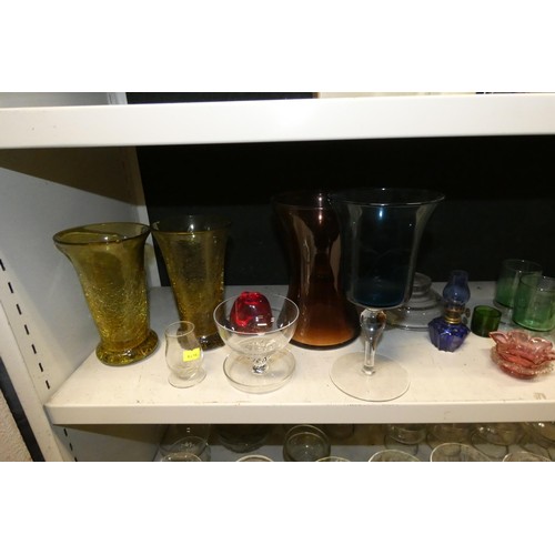 3041 - A quantity of miscellaneous decorative glassware (two shelves)