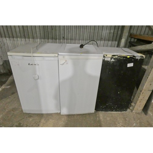 1110 - 2 x under counter fridges & one under counter freezer - trade. All Tested Working ideal for garage/e... 
