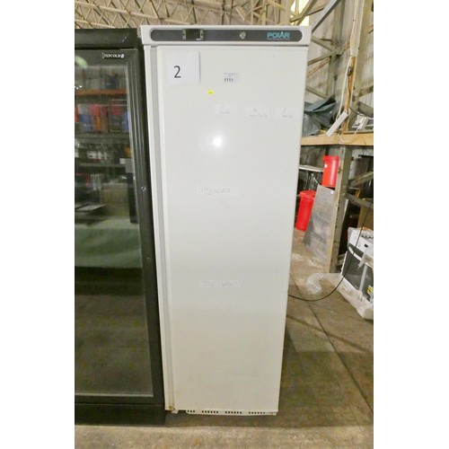 1111 - A commercial tall white fridge by Polar type CD612 - trade. Tested Working
