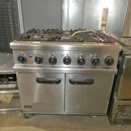 1135 - A gas fired & electric range by Lincat, 6 burner hob above & electric fan oven beneath - trade