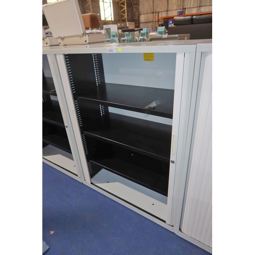 1398 - 1 x light grey / white metal front opening tambour cabinet approx 47cm d x 100cm w x 130cm high