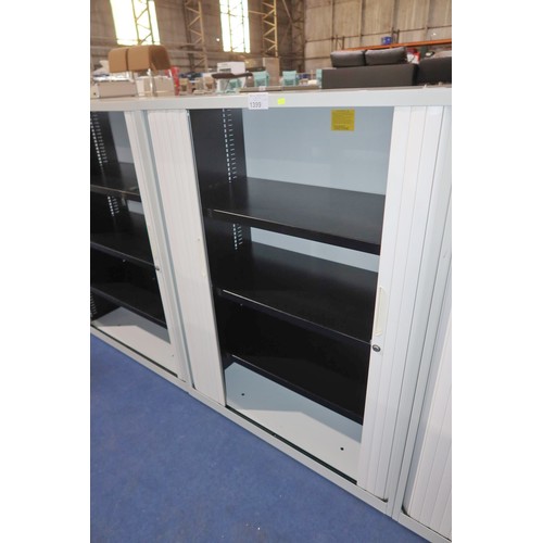 1399 - 1 x light grey / white metal front opening tambour cabinet approx 47cm d x 100cm w x 130cm high