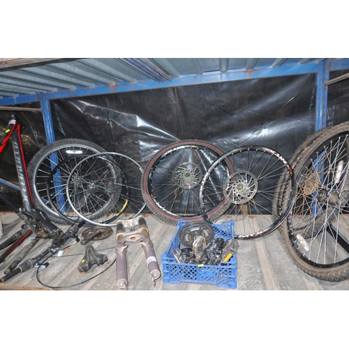 2003 - A quantity of various mountain bike parts including a specialized rock hopper frame. Forks, seats, S... 