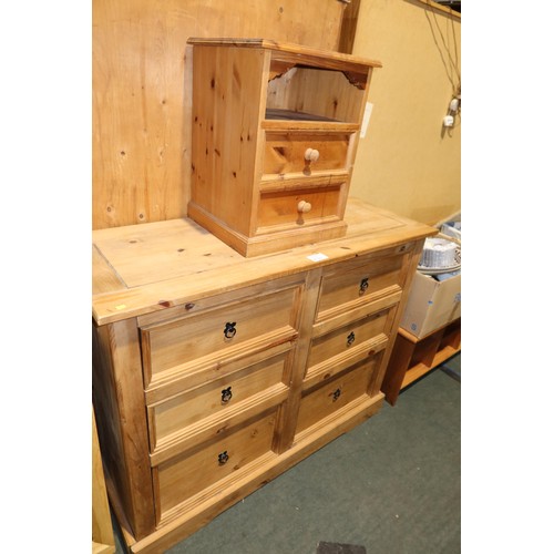 2120 - 1 x Pine chest of 6 drawers approx 133 x 49 x 105cm high and 1 x Pine bedside cabinet