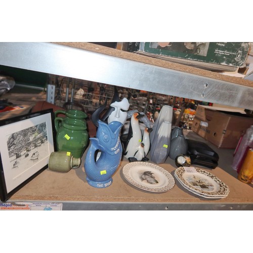 2091 - A quantity of various household ornaments, novelty plates, a Plymouth Gin jug, a Babyliss men's clip... 