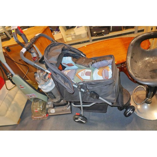 2128 - 1 x pet stroller, 1 x pet bed and several pet coats