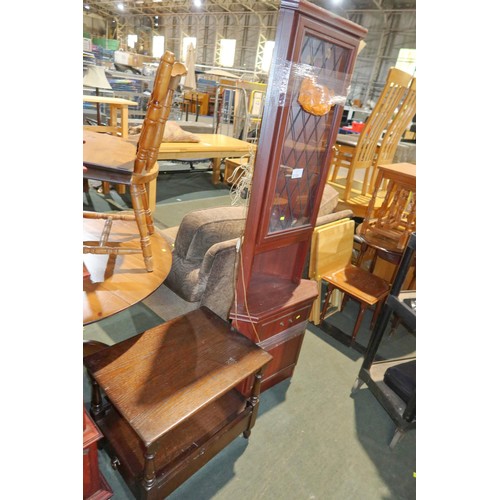 2136 - 1 x dark wood corner cabinet with built in 240v lights and 1 x dark wood coffee table approx 60 x 45... 