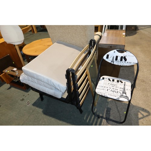 2141 - 1 x single size futon, 1 x rectangular mirror and 1 x folding chair