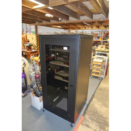 2408 - A large black rack mount server cabinet approx 80x80x172cm