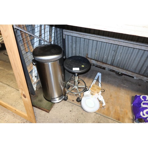 2161 - 1 x pedal bin, 1 x wheeled stool and 1 x magnifying lamp 240v (Trade)