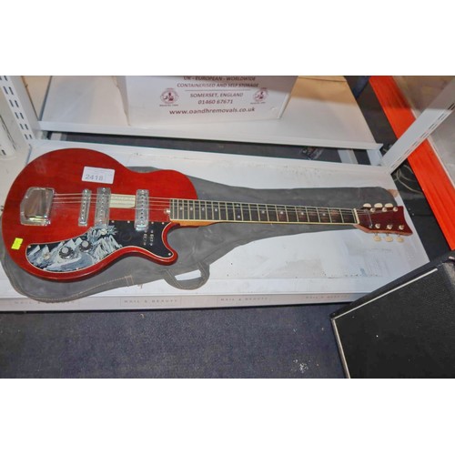 2418 - A vintage electric guitar by Kay type KJP-2 Les Paul jr with hand painted pick guard, includes soft ... 