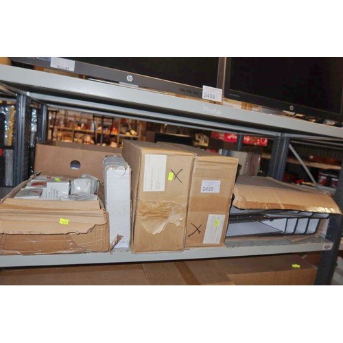 2459 - A quantity of various office related items including binders and envelopes, contents of 1 shelf