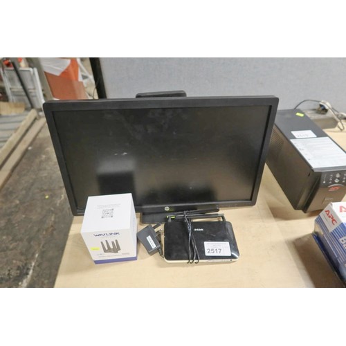 2517 - A 23 inch computer monitor by HP type 2331, a D-D-link router and a Wavlink ax1800 wireless adapter ... 