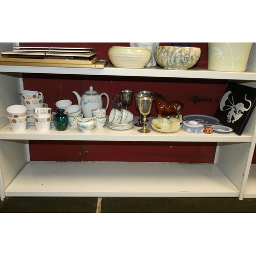 3030 - Two decorative tea sets and a quantity of miscellaneous ornaments etc (one shelf)