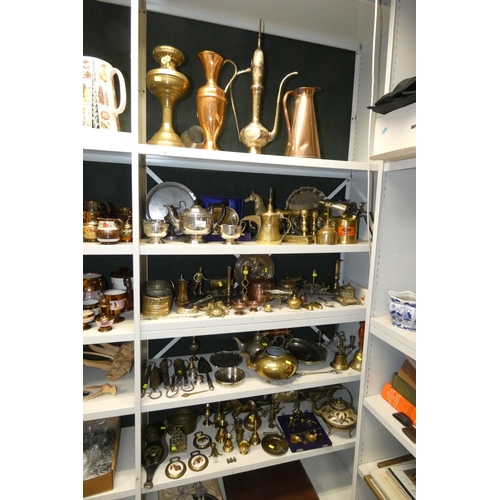 3031 - A large quantity of miscellaneous decorative brassware, copperware and silver plated ware including;... 