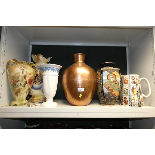 3033 - A collection of large decorative vases and jugs etc (one shelf)