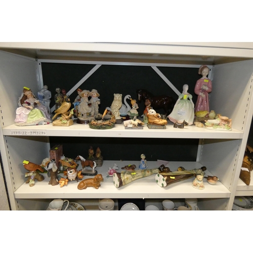 3054 - A collection of miscellaneous decorative figures and animal ornaments etc (two shelves)