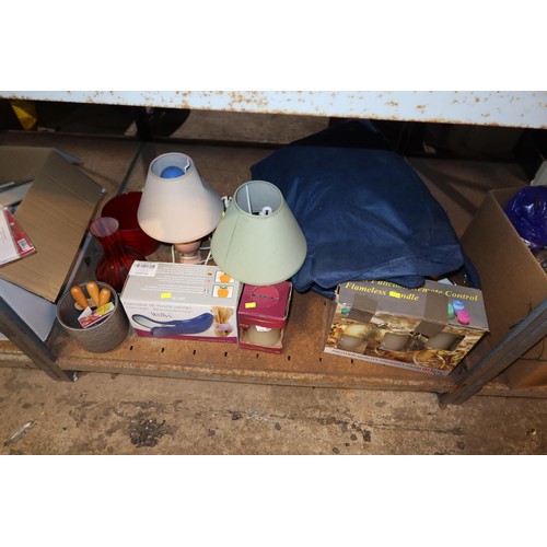 2100 - A quantity of various items including ornaments, 3 x table lamps 240v, crockery etc. Contents of 1 b... 