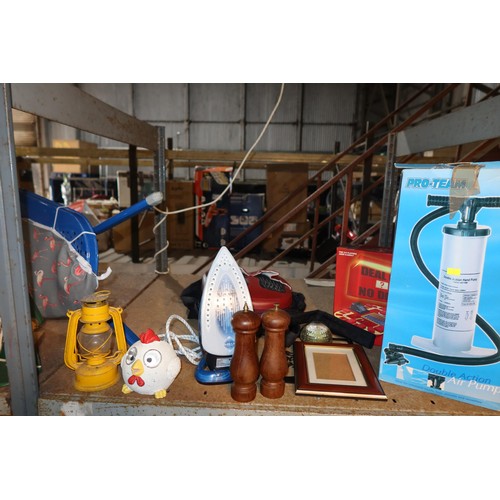 2101 - A quantity of various items including a Tefal iron 240v, a double action air pump, a Santa Claus fig... 