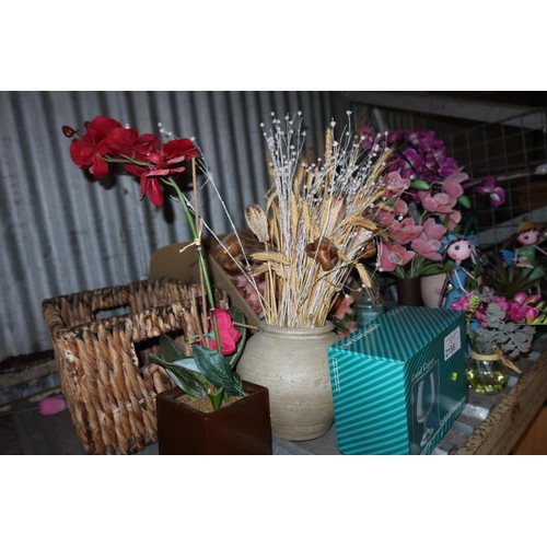 2155 - A quantity of various items including artificial flowers, cognac glasses and a basket