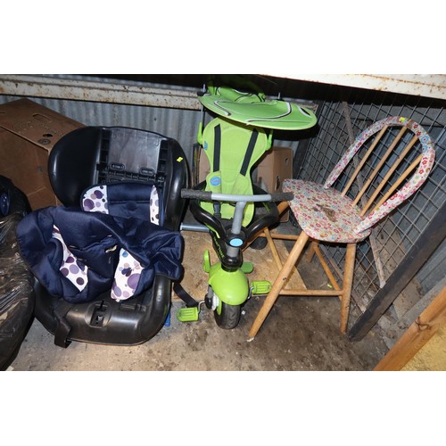 2157 - A quantity of various items including a moses basket, 2 x chairs, a 240v light, a stool etc. Content... 