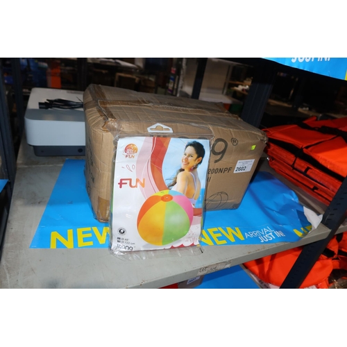 2602 - A box containing 24 inflatable 122cm beach balls