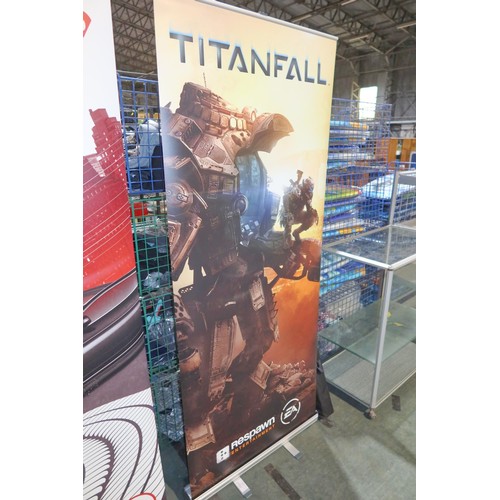 2183 - A video game graphics hanger with pre-printed graphics advertising Titanfall, size approx 210x85cm