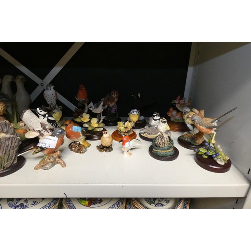 3043A - A collection of miscellaneous ceramic and resin bird ornaments (one shelf)