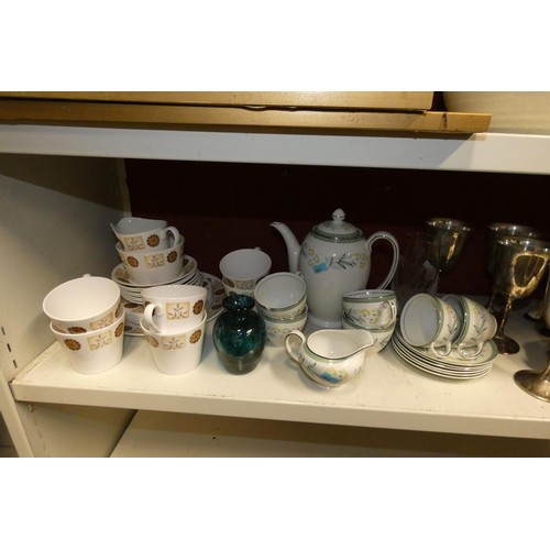 3030 - Two decorative tea sets and a quantity of miscellaneous ornaments etc (one shelf)