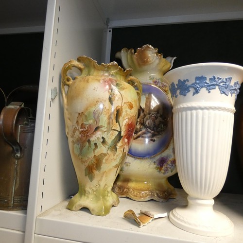 3033 - A collection of large decorative vases and jugs etc (one shelf)