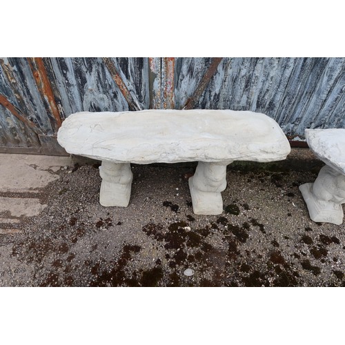 2687 - A wood effect concrete bench on 2 squirrel plinths