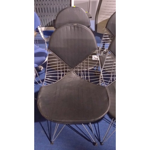 1380 - 2 x Eames style Bikini type chairs with black upholstery and metal frames