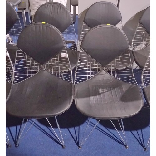 1381 - 4 x Eames style Bikini type chairs with black upholstery and metal frames