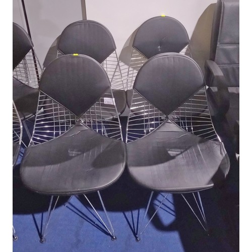 1382 - 4 x Eames style Bikini type chairs with black upholstery and metal frames