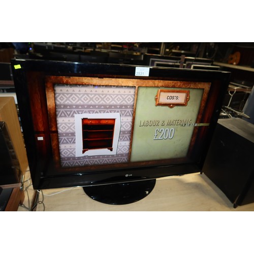 2531 - A 42inch flat screen TV by LG type 42LH3000, comes with stand but no remote control - trade