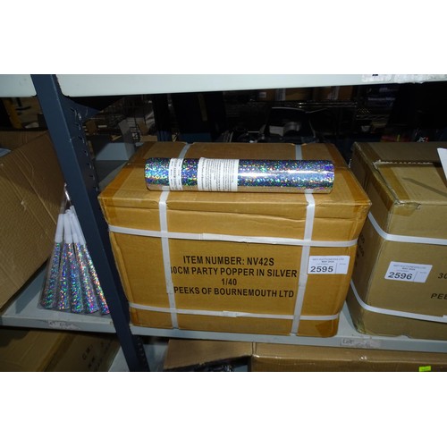 2595 - A box containing a quantity of approx 40 large 30cm party poppers in silver